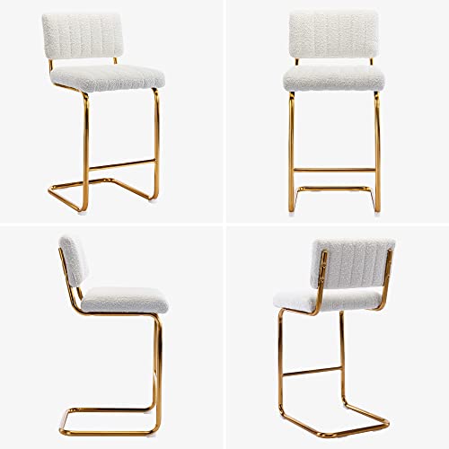 Onevog 26 Inch Counter Stool, Modern Counter Height Bar Stools Set Of 2, White Bar Stools With Boucle Farbic And Gold Metal Base, Upholstered Bar Chair For Kitchen, Dining Room, White #TOP7
