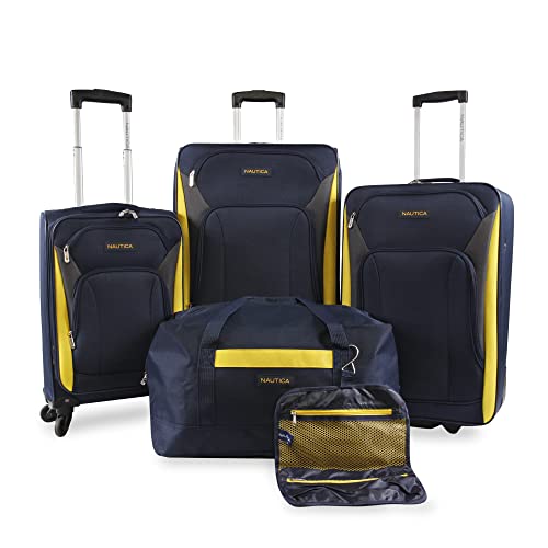 NAUTICA Open Seas Collection 5pc Softside Luggage Set, Navy/Yellow