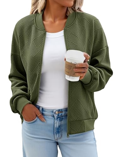 Tankaneo Womens Bomber Jacket Zip Up Casual Jackets Lightweight Trendy Outerwear Coat with Pockets