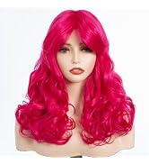 FASHION IDOL Curly Hair Wig with Natural Bangs for Women 16 Inches Short Wavy Hair Glueless Heat ...