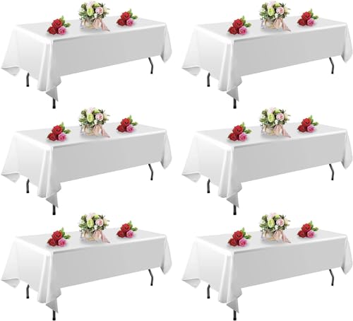 FINDYOU 6 Pack White Table Cloth Rectangle 60 x 126 Inch Tablecloths for 6 Foot Rectangle Tables. Stain and Winkle Resistant Polyester Washable White Table Cloths for Parties Wedding Dining by FINDYOU - Used condition - US$34.03