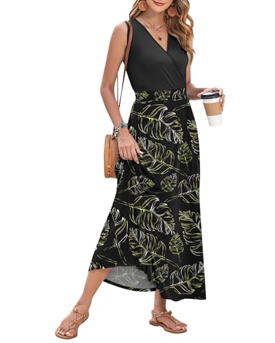 Image of AUSELILY Womens Maxi Dress Summer Sleeveless Wrap Long Dresses with Pockets | V-Neck Wrap Sleeveless Sundress, fits formal, casual, beach, vacation & daily wear