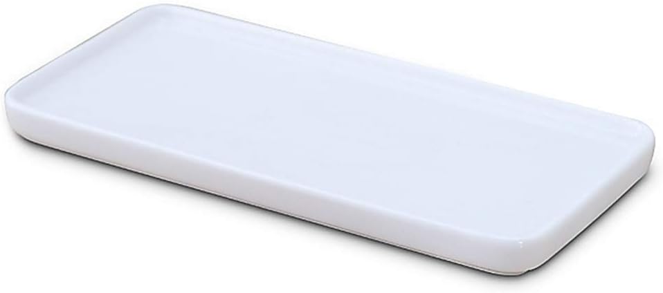 Ceramic Vanity Tray Small Rectangle, Bathtub Tray Bathroom Organizer, Cosmetics Holder for Tissue Candle Towel Plant Jewelry Ring Dish Dresser Perfume Shampoo-White(1 Pc)(Small)