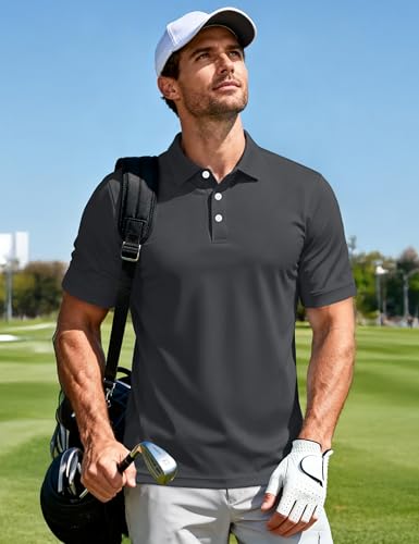 Image of MAGCOMSEN Men's Polo Shirts 3 Buttons Casual Work T Shirts Quick Dry Short Sleeve Golf Shirt Pique Jersey Outdoor Performance