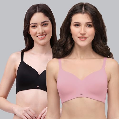 Image of SOIE Women Full Coverage Polyamide Spandex Padded Non Wired Ultra Soft Seamless Bra Pack of 2