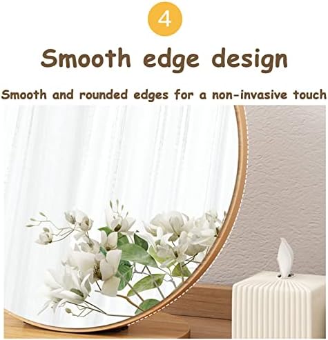 KUMIAO Wooden Makeup Mirror, 90° Adjustable Tabletop Vanity - High-Definition Desk, Round Dressing Table - Portable & Removable for Makeup, Bedroom & Travel