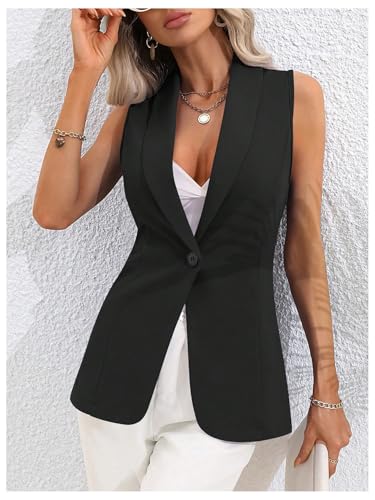 WDIRARA Women's Casual Dressy Button Down Vest Blazer Sleeveless Collared Outerwear4