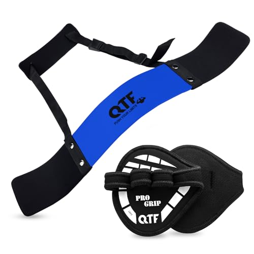 QTF Fitness Arm Blaster Biceps Triceps, Heavy Duty Aluminum, Soft Thick Neck Padding & Adjustable Straps Big Arms Building Weight Lifting with Non-Slip Shark pad (Blue)