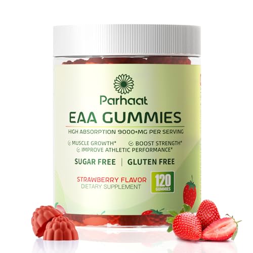 Parhaat EAA Gummies 120 Gummies (Strawberry) Essential Amino Acids - All 9 Essential Aminos (EAA) and All Branched-Chain Aminos (BCAAs) Non-GMO Gluten Free Vegetarian Friendly