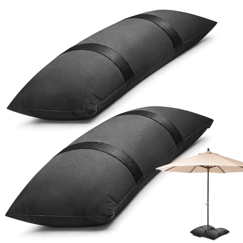 Juego de 2 sacos de arena con peso 73 x 29 cm, saco de arena rellenable con peso, bolsa de arena de 20 kg para sombrilla, cama elástica, muebles de jardín, color negro