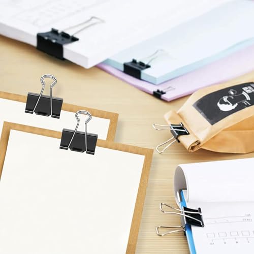 DEEINN Metal Foldbackklammern, Verschiedene Größen, 51mm, 41mm,32mm, 25mm, 19mm,15mm |,stabile und wiederverwendbare Metall Binder Clips, Schwarz 116 Stück