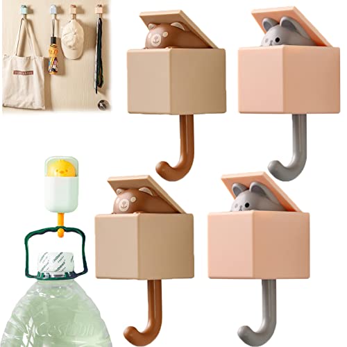 Lindo gancho para llaves de gato, decoración de pared, gancho para ropa autoadhesivo, lindo gancho para llaves de gato, lindo gancho para gatos montado en la pared, gancho para mascotas (4PCS-K)