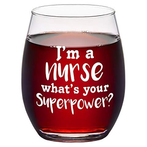 Nurse Gifts for Women Men - I'm A Nurse What's Your Super Power Funny Stemless Wine Glass, 15Oz Nurse Wine Glass - Funny Gifts for Nursing School, Graducations, Birthday, Nursing Day, Nurses Week Cover