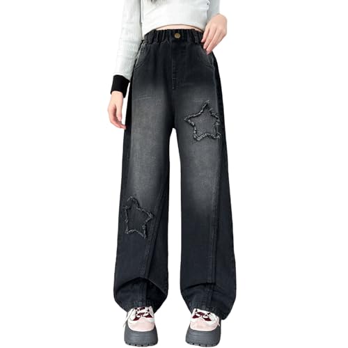 Jeans baggy pour filles de 6 à 16 ans en denim patchwork à taille élastique