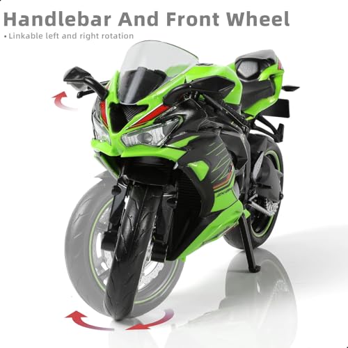 Risopen 1:12 Motorradmodell Spielzeug kompatibel für Kawasaki Ninja ZX-6R Metall-Stanze mit Kunststoffmotorradmodell Keine Assembly benötigt Mini-Fertig-Moto-Geschenk für Erwachsene (Grün)