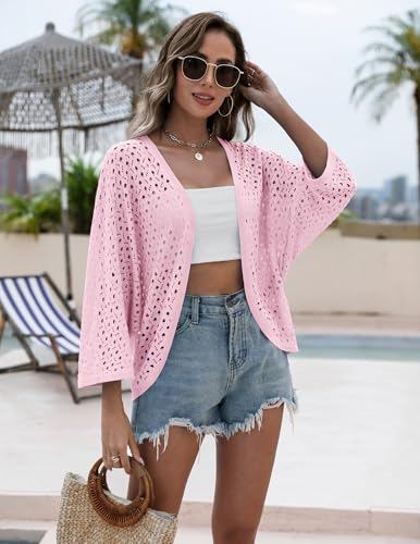 Image of Zeagoo Womens Summer Crochet Cardigan Sweaters Lightweight Open Front 3 /4 Sleeve Batwing Kimono Boho Knit Cover Ups 2026