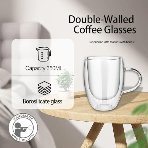 DSYZWEE Double Walled Glass Coffee Mugs, 350ML Insulated Latte Glasses Mugs - Image 3