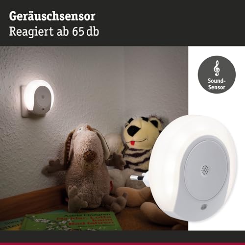Paulmann Horby 92495 LED Plug Night Light Round 0.4 Watt with Twilight and Noise Sensor White Plastic 3000 K Warm White 0.4 W - Image 3