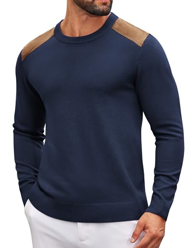 COOFANDY Herren Rundhalsausschnitt Pullover Langarm Männer Basic Casual Modischer Strickpullover Dunkelblau L