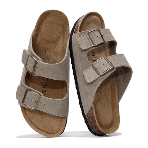 Project Cloud 100% Genuine Leather Flat Sandals Women 2026 Beach Essentials Womens Sandals Memory Foam Vacation Essentials Slides for Women Footwear (Venita, taupsu, 10)