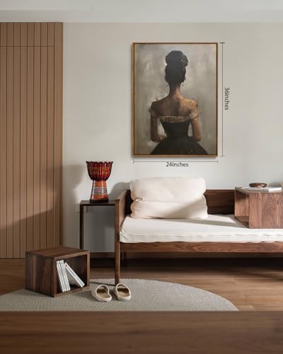 Image of KISSFOX Vintage Framed Wall Art Decor Victorian African American Pictures Paintings Wall Decor Moody Black Girl Canvas Art Prints Modern Farmhouse Black Woman Artwork For Kitchen Living Room Bedroom