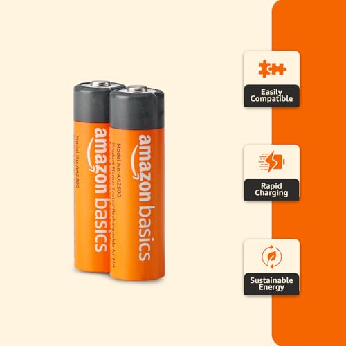 Image of Amazon Basics AA Rechargeable Batteries | 2500 mAh with 1.2 V Power| Ni-MH Batteries | Ultra High Power | for Mid to High Drain Devices (Pack of 2)