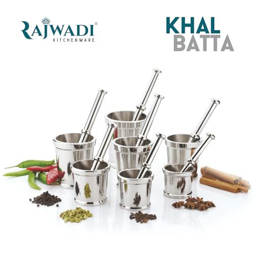 Image of Rajwadi Stainless Steel Mortar & Pestle Set|Spice Mixer|Khalbatta|Okli Musal | hamam | Imam Dasta for Kitchen (1-75x62 mm : 720gm)