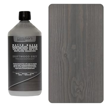 Littlefair's Wood Stain Water Based - 1 LTR - Indoor Furniture Stain Light & Dark Finishes - Special Non Toxic & Eco Friendly Formula - Wood Stain for Crafts - Colour: Driftwood Grey