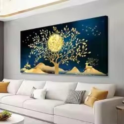 Peinture de paysage arbre dor 40x80cm pour deco salon