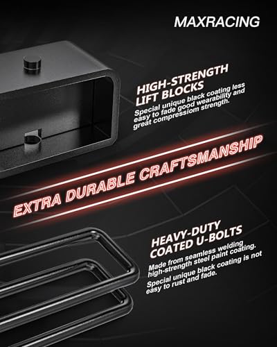Image of 3 inch Front + 2 inch Rear Lift Blocks for Silverado Sierra 1500 Square U Bolts | 2007-2019 Chevy Silverado 1500 & GMC Sierra 1500 2WD /4WD, 3 inch Front Leveling Kit, 2 inch Rear Lift Block, Extended Square U-Bolts