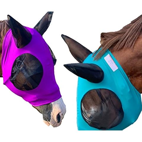 Prairie Horse Supply - Horse Fly Mask with Ears - Gentle & Durable - Comfort-Enhancing & Stretchable Lycra Fit - Mesh Protection for Eyes and Ears Against Sun & UV - Perfect for Pasture & Trail - Teal Cover