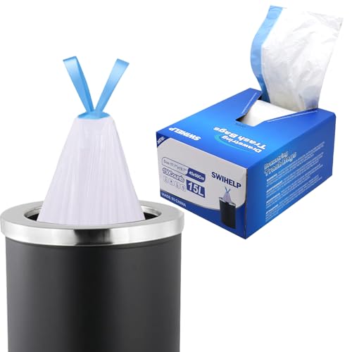 SWIHELP Bolsas Basura Con Cordón 15 l, 150 Unidades, Para Oficina, Cocina, Bolsas de Basura, 45 x 50 cm