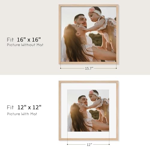 puthiac 16x16 Picture Frames for Wall - Minimalist 16x16 Oak Wood Frames, 16"x16" Picture Frame Wood, Natural Solid Wooden Picture Frames for Wall Art Photo and Prints(3 Pack, Beige)