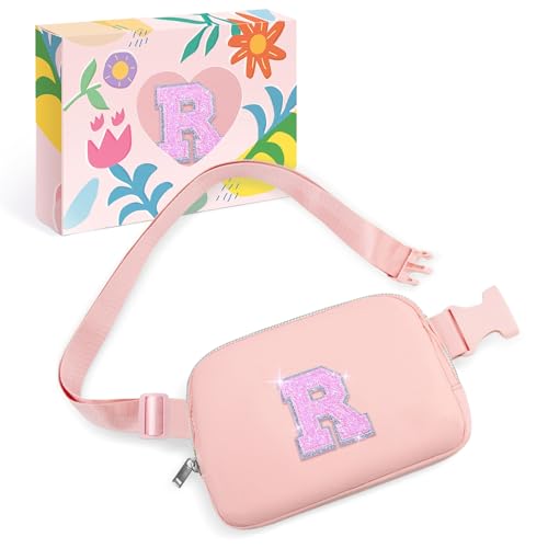Image of COSHAYSOO Initial Letter Fanny Pack for Girls Personalized Christmas Birthday Gifts for 6 7 8 9 10 11 12 Year Old Teen Girl, Girly Fashion Crossbody Purse Belt Bag Preteen Tween Trendy Stuff Pink R