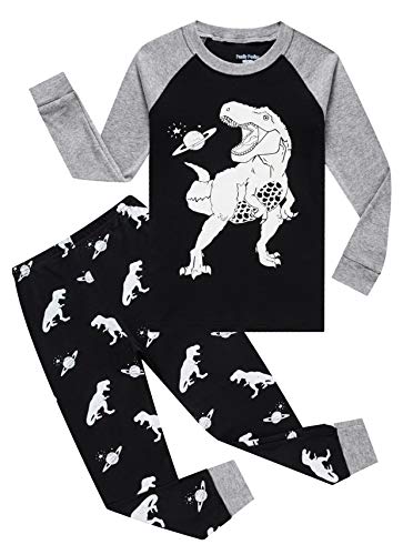 Glow in The Dark Dinosaur Little Boys Long Sleeve Pajamas Sets 100% Cotton Pyjamas Toddler Kids Pjs Size 2T Navy Blue