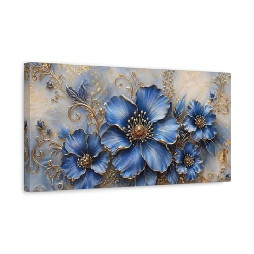Impression sur toile fleurs bleues art mural salon 50x25 cm