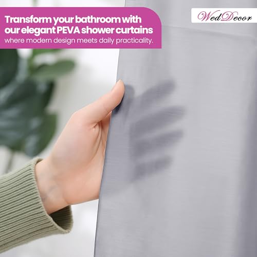 WedDecor Shower Curtains Mould Proof Resistant, Waterproof PEVA Shower Curtain Heavy Duty Bathroom Curtains, With 12 White Plastic Hooks, 180cm x 180cm, Grey - Cosy Home Interiors WedDecor Shower Curtains Mould Proof Resistant, Waterproof PEVA Shower Curtain Heavy Duty Bathroom Curtains, With 12 White Plastic Hooks, 180cm x 180cm, Grey - Image 4