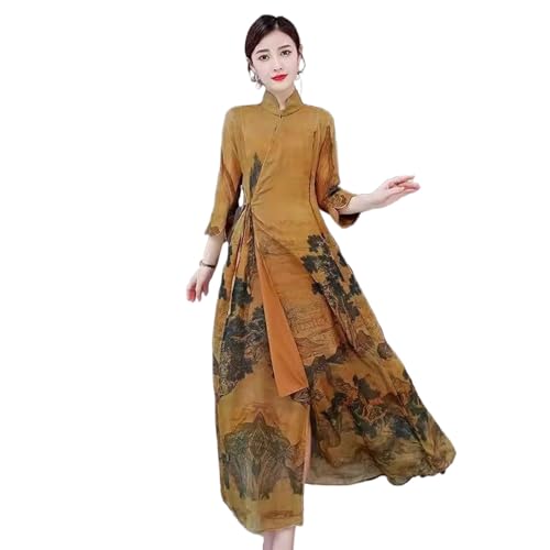 Robe longue style chinois en soie pour une silhouette fluide et ajustée
