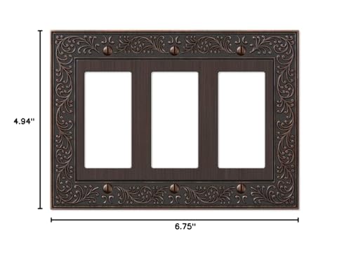 Image of Amerelle 43RRRVB English Garden Wallplate, 3 Rocker, Cast Metal, Aged Bronze, 1-Pack
