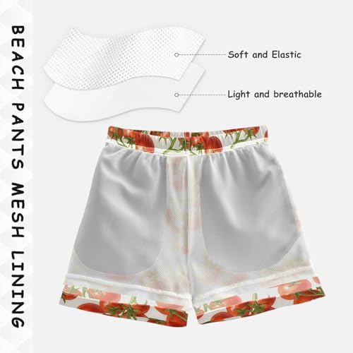 DOMIKING Tomato Branch Vegetable Beige Boys' Swim Wear with Mesh Lining Elastic Drawstring Beach Shorts for Child Boy Quick Dry XL4