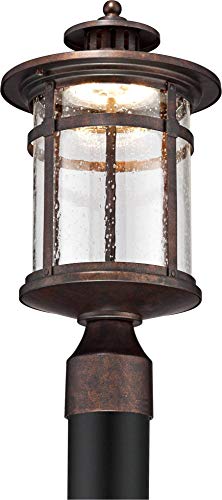 Franklin Iron Works Callaway Mission Industrial Outdoor Post Light Fixture Led Bronze 15 1/2" Seeded Glass For Exterior House Porch Patio Outside Deck Garage Yard Garden Driveway Home Lawn Walkway #TOP2