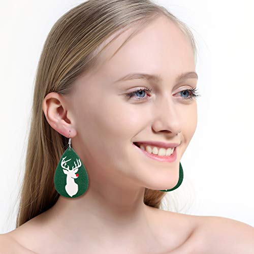 Christmas Faux Leather Earrings For Women Teardrop Dangle Earrings Plaid Petal Drop Earring Xmas Jewelry Accessory Gifts 16 Pairs (Christmas Set) #TOP6