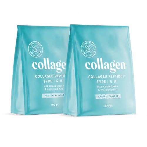 Colágeno en Polvo 2x 400g | Péptidos de Colageno Hidrolizado con Acido Hialuronico y Elastina Marino | Collagen Peptides Tipos I, II, III | Sin Sabor | Alpha Foods