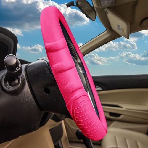 Image of FH Group Universal Fit Silicone with Grip and Pattern Massaging Grip Steering Wheel Cover Fits Most Cars, SUVs, Trucks, and Vans Magenta