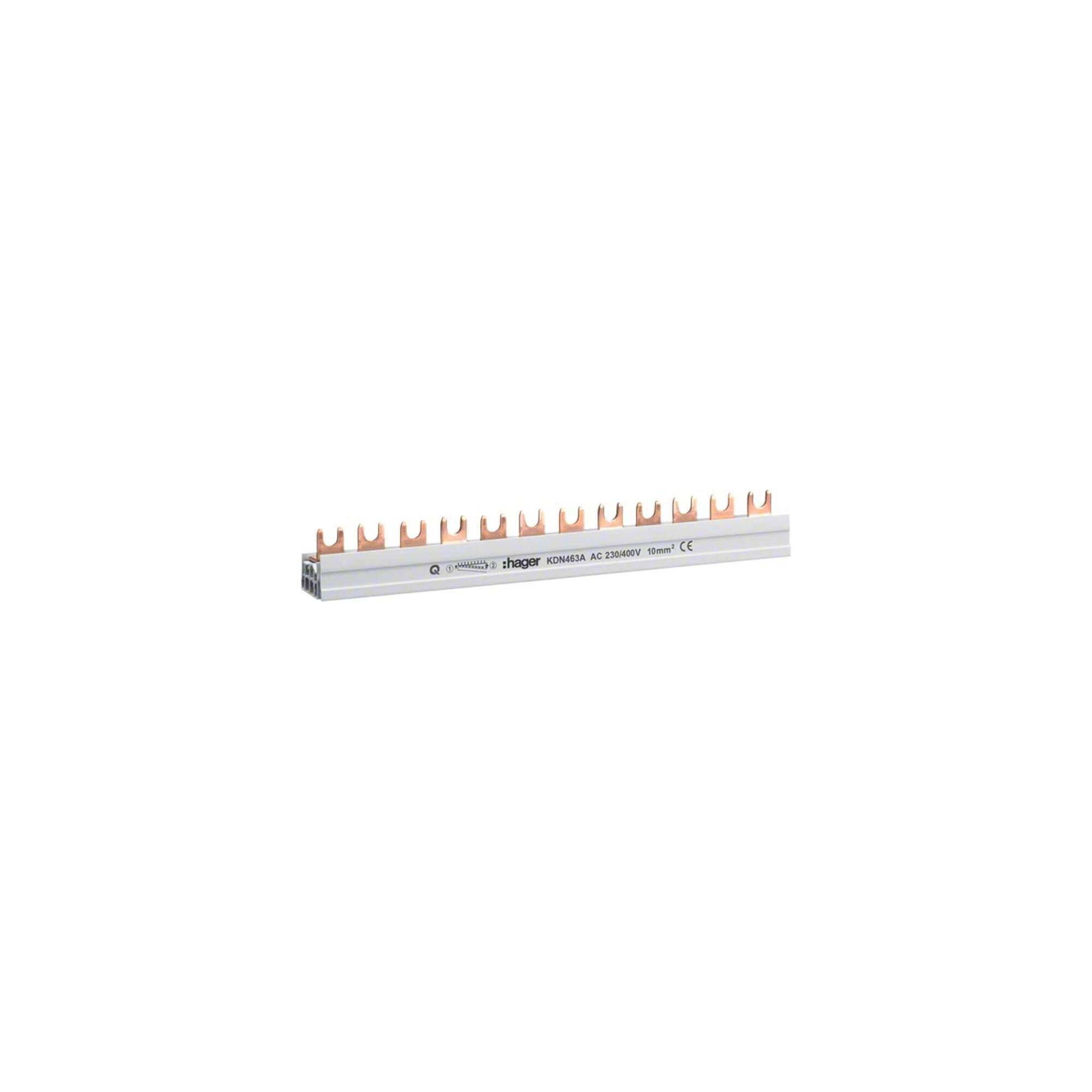 Hager KDN463A Phase Rail 4P 63A 10qmm 12 Single Fork Connection Insulated Grey