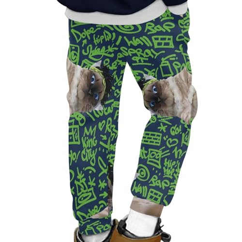 AmzPrint Cat Sweatpants for Boys Polka Dot Swiss Dot Baggy Navy High Waist Fall Cinch Bottoms Hiking Pants for Boys2