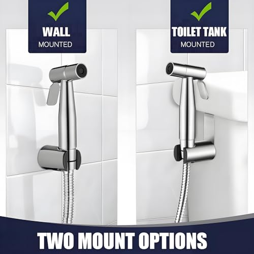 New Version Handheld Bidet Sprayer for Toilet, Premium Stainless Steel Bathroom Bidet Sprayer Set, Baby Cloth Diaper Sprayer with Superior Complete Spray Hoses Kit, Support Wall or Toilet Mount