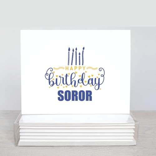 Image of Custom Made Love Birthday Sorority FOLDED Note Card Set, Birthday Women Stationary Notecard Set, Stationery For Sorority Women, Assorted Designs (Blue + Yellow)
