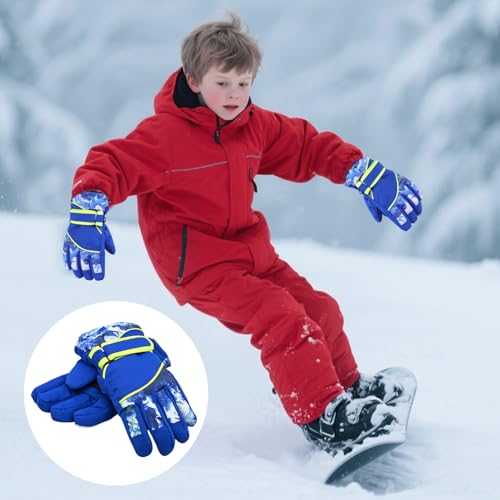 Image of Colorful Winter Gloves for Kids Windproof Boys & Girls Snow Ski Gloves Warm Mittens for Children Outdoor