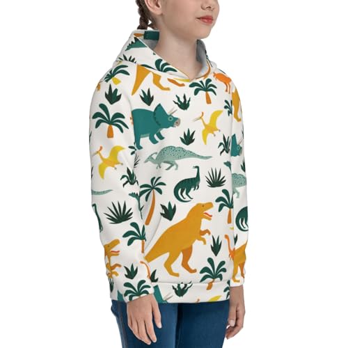 Dinosaurs and Tropical Leaves Kids Pullover Hoodies Boys Sweatshirts Girls Athletic Clothes with Pocket3